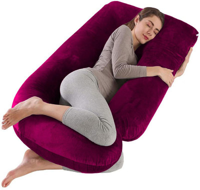 Daddy Cool Luxurious Modern Shape Microfibre Solid Pregnancy Pillow Pack of 1(Wine)