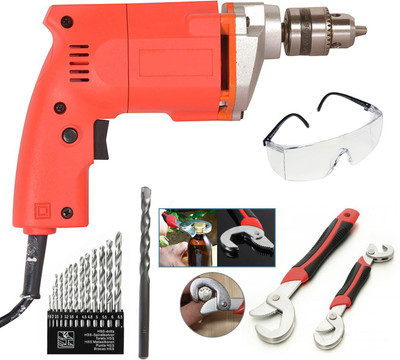 ISC Excel Fast High Quality Electric Power 10mm Drill + Multi Purpose Universal Wrench + 1 Masonary Drill + 13 Pcs Hss Drill Bit Set Combo Pistol Grip Drill(10 mm Chuck Size)