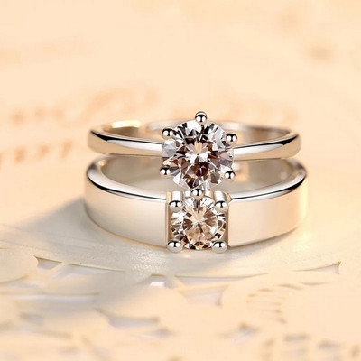 TASHKURST Dual Silver Crystal Engraved Doting Ring For Couple Proposal Ring For Couple Alloy Cubic Zirconia Silver Plated Ring Set