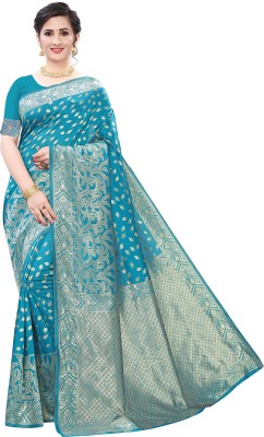 Voomannia Woven Banarasi Jacquard, Art Silk Saree(Light Blue)