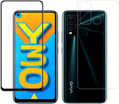 ELEF Front and Back Tempered Glass for Vivo Y30 Front 11D Black Border Tempered and Back Flexible 0.3mm Trink(Pack of 2)
