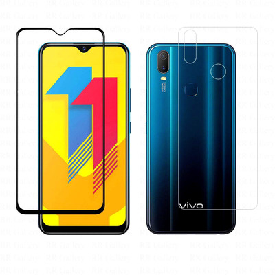 ELEF Front and Back Tempered Glass for Vivo Y11 Front 11D Black Border Tempered and Back Flexible 0.3mm Trink(Pack of 2)
