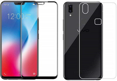 ELEF Front and Back Tempered Glass for Vivo V9 Front 11D Black Border Tempered and Back Flexible 0.3mm Trink(Pack of 2)