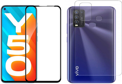 ELEF Front and Back Tempered Glass for Vivo Y50 Front 11D Black Border Tempered and Back Flexible 0.3mm Trink(Pack of 2)