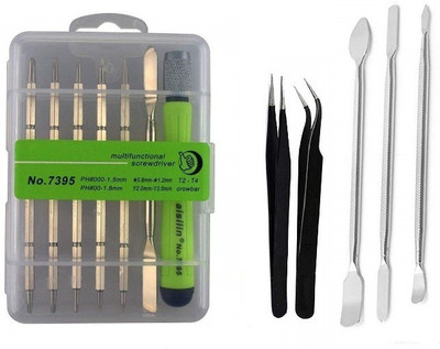 wroughton 12 IN 1 Screwdriver Mobile repairing Tools Set for iPhone Android Mobile, Laptop, PC and MacBook Devices With 3 Pcs Steel Openers and 2 ESD Non-Magnetic Tweezers- Straight & Curved Precision Screwdriver Set(Pack of 12)