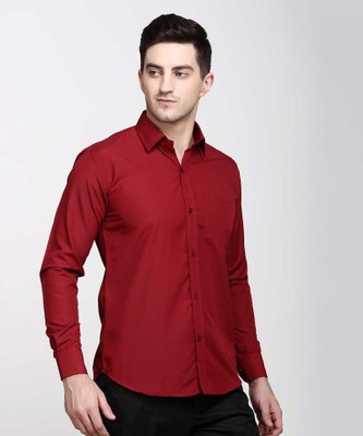 DIVINE Men Solid Formal Maroon Shirt