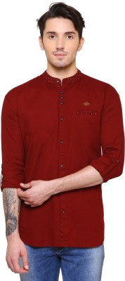 KUONS AVENUE Men Solid, Printed Casual Maroon Shirt