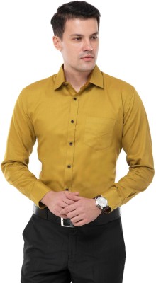 AURUM LUXE Men Solid Formal Yellow Shirt