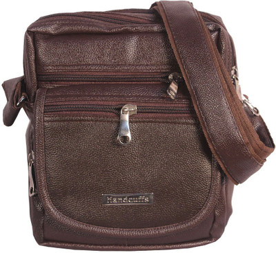HANDCUFFS Brown Sling Bag 10 Inch Stylish Side Sling Bag Shoulder Bag for Men's/ Gents for Daily Use (Brown)
