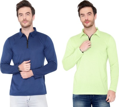 Tivy Solid Men Polo Neck Light Blue, Green T-Shirt