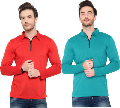 Jaskart Solid Men Polo Neck Red, Green T-Shirt