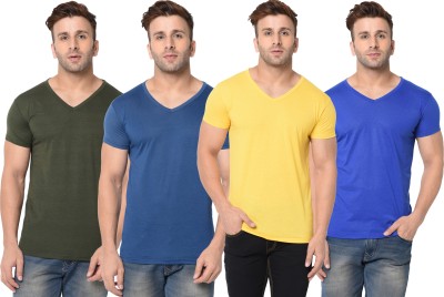 Jangoboy Solid Men V Neck Dark Green, Blue, Yellow T-Shirt