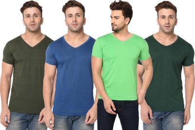 Jaskart Solid Men V Neck Dark Green, Blue, Light Green T-Shirt