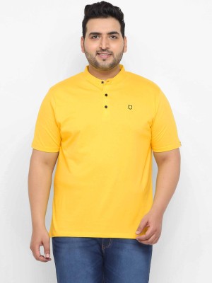 Urbano Plus Solid Men Mandarin Collar Yellow T-Shirt