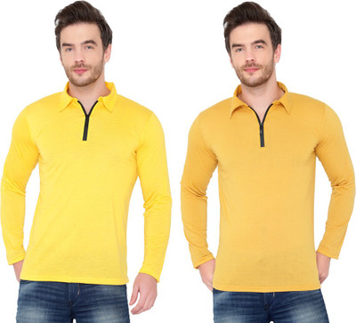 Behemoth Solid Men Polo Neck Gold, Yellow T-Shirt