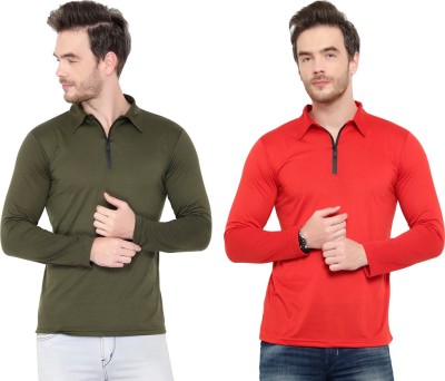 Jaskart Solid Men Polo Neck Red, Green T-Shirt
