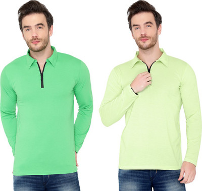 Jangoboy Solid Men Polo Neck Green T-Shirt