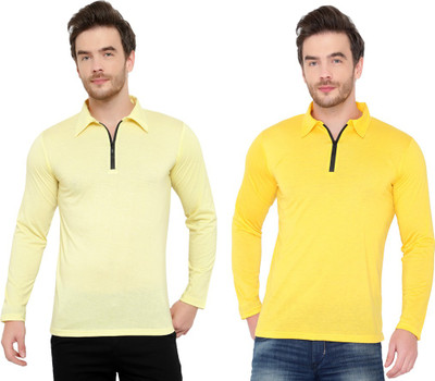 Tivy Solid Men Polo Neck Yellow T-Shirt