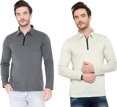 Moordale Solid Men Polo Neck Grey T-Shirt