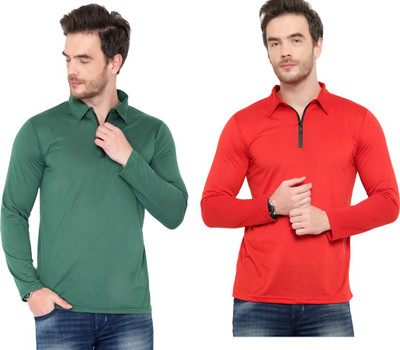 Jangoboy Solid Men Polo Neck Red, Green T-Shirt