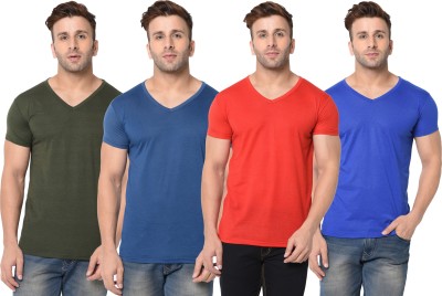 Unite Wear Solid Men V Neck Multicolor T-Shirt