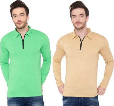 Tivy Solid Men Polo Neck Beige, Light Green T-Shirt