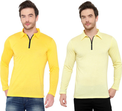 Tivy Solid Men Polo Neck Yellow T-Shirt