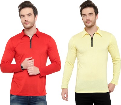 Jangoboy Solid Men Polo Neck Red, Yellow T-Shirt