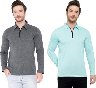 Unite Wear Solid Men Polo Neck Blue, Grey T-Shirt