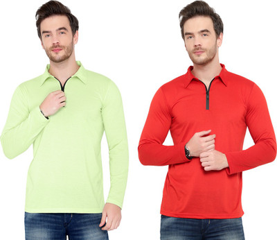 Moordale Solid Men Polo Neck Red, Green T-Shirt