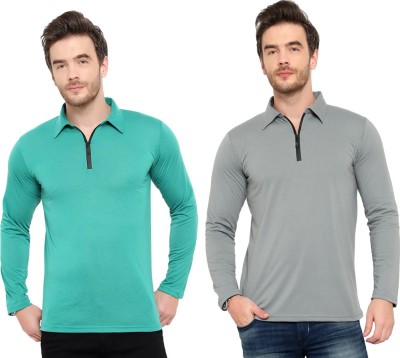 Tivy Solid Men Polo Neck Silver, Light Green T-Shirt