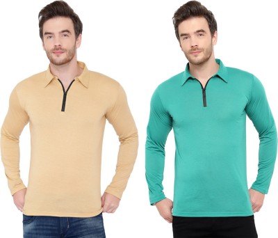 Behemoth Solid Men Polo Neck Beige, Light Green T-Shirt