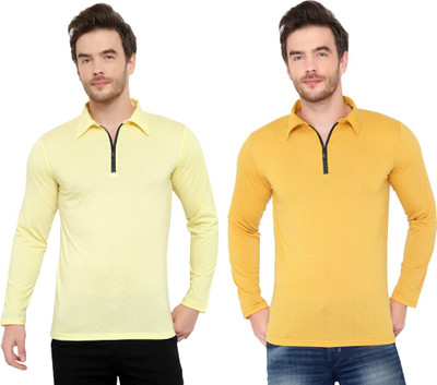 Unite Wear Solid Men Polo Neck Gold, Yellow T-Shirt