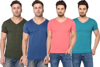 Adorbs Solid Men V Neck Dark Green, Blue, Pink T-Shirt