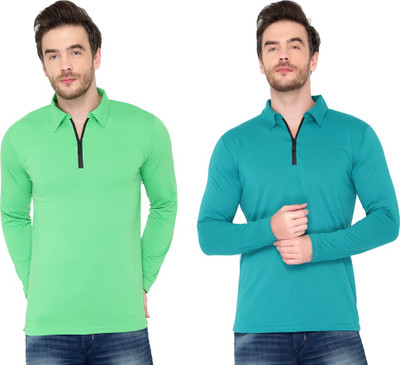 Adorbs Solid Men Polo Neck Green, Light Green T-Shirt
