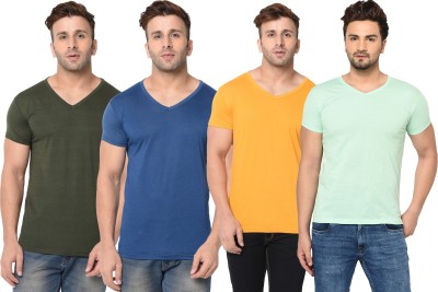 Unite Wear Solid Men V Neck Green, Blue, Yellow T-Shirt