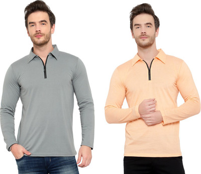 Moordale Solid Men Polo Neck Silver, Beige T-Shirt