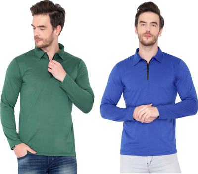 Unite Wear Solid Men Polo Neck Green, Blue T-Shirt