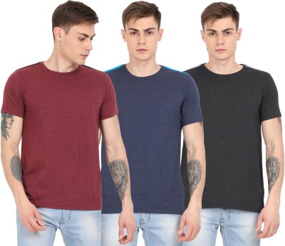 JP VENTURE Striped Men Round Neck Dark Blue, Maroon, Grey T-Shirt