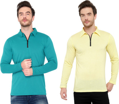 Unite Wear Solid Men Polo Neck Green, Yellow T-Shirt
