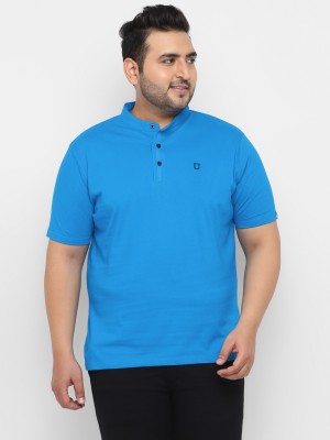 Urbano Plus Solid Men Mandarin Collar Blue T-Shirt