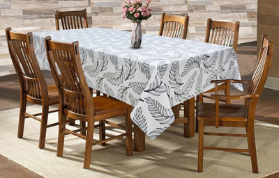 AIRWILL Cotton 6 Seater Printed Table Cover(Black, White)
