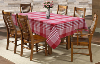 AIRWILL Checkered 6 Seater Table Cover(Red, Cotton)