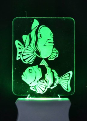 PR Prashant Acrylic Dual Fish Shape Magic Night Lamp 3D Beautiful Illumination Automatic on/Off Smart Sensor for Bedroom with 7 Color LED Changing Light Night Lamp  (12 cm, White) Night Lamp(12 cm, Multicolor)