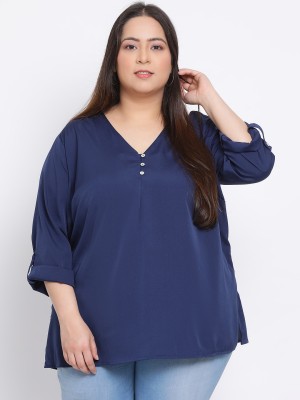 OXOLLOXO Casual 3/4 Sleeve Solid Women Dark Blue Top