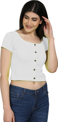 CUTEXT FASHION Casual Short Sleeve Solid Women White Top