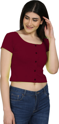 CUTEXT FASHION Casual Short Sleeve Solid Women Maroon Top