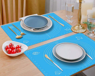 Drosselz Rolling Mat Baking Sheet with Measurements for Kitchen Roti Chapati Cake Pad Silicone Continuous Dough Maker(Blue)