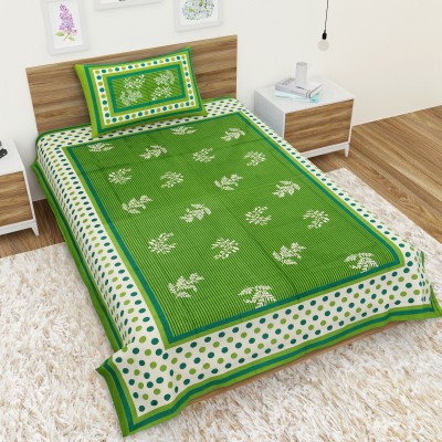 JaypurTextile 150 TC Cotton Single Printed Flat Bedsheet(Pack of 1, Green)