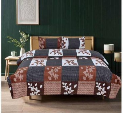 loomhands 160 TC Cotton Double Floral Flat Bedsheet(Pack of 1, Brown)